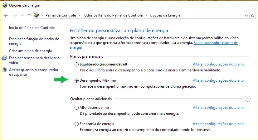 Gerenciador de energia do Windows Configuração ideal do plano de energia para as Workstations
