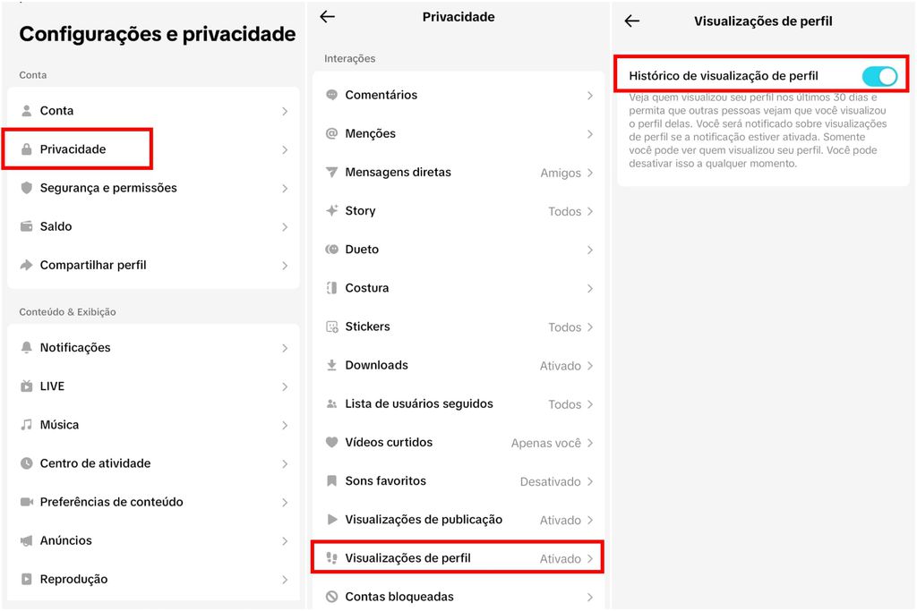 Você pode desativar o histórico de visualização de perfil no TikTok para ver outros perfis em modo anônimo (Imagem: Captura de tela/Guilherme Haas/MARQS)