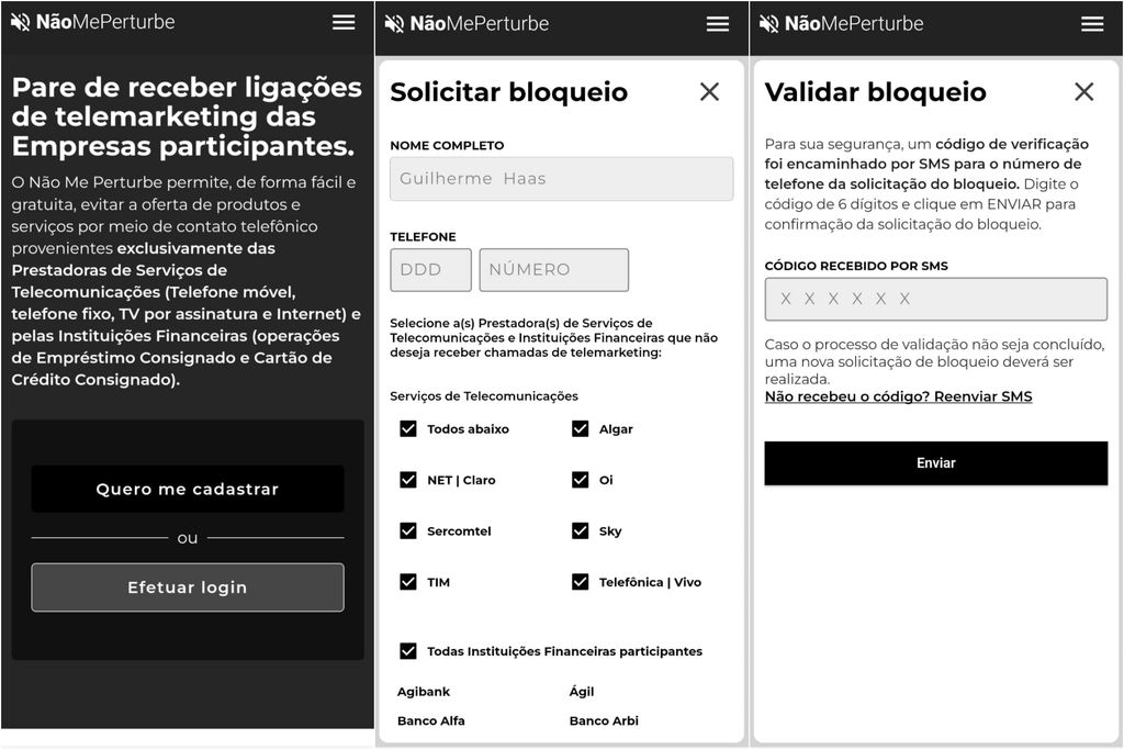É possível bloquear telemarketing pela plataforma Não Me Perturbe (Imagem: Captura de tela/Guilherme Haas/MARQS)