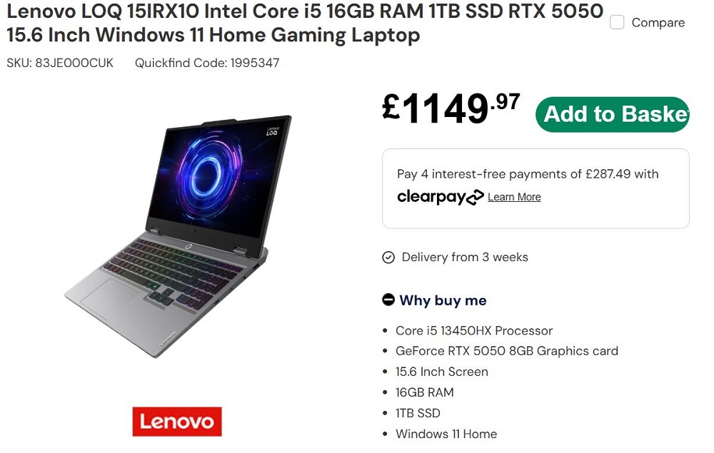 Captura de notebook da Lenovo em listagem de loja