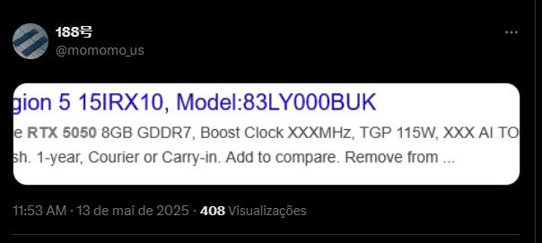 Post mostrando memória GDDR7 na RTX de entrada