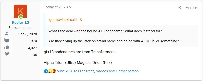 Post de Kepler sobre os codinomes de RDNA 5
