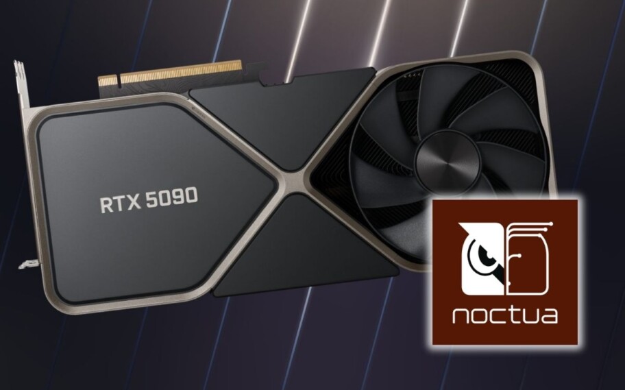 Imagem de uma RTX 5090 ao lado de logo da Noctua