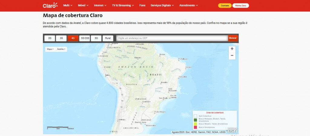 Mapa de cobertura da Claro
