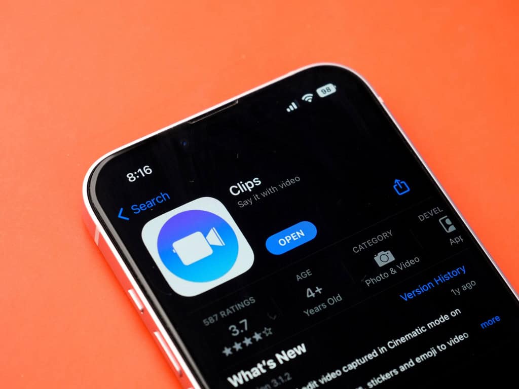 Imagem do aplicativo Apple Clips na tela do iPhone