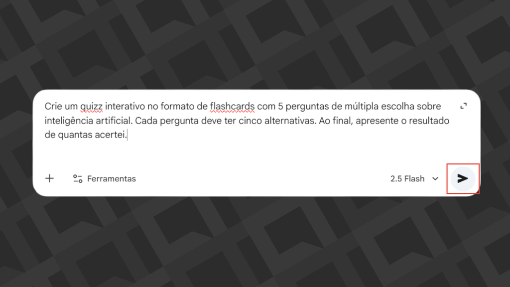 Passos para enviar o comando de quiz no Gemini