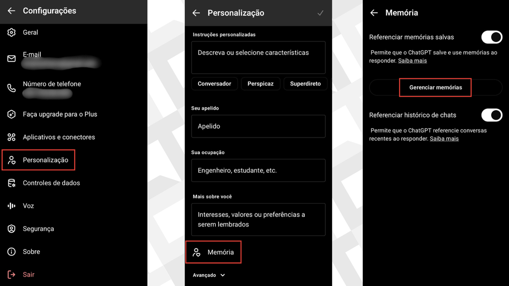 Passos para gerenciar a memória do ChatGPT