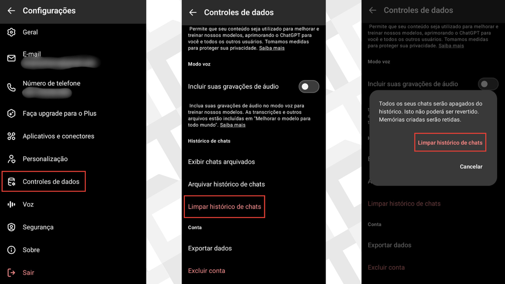 Passos para limpar o histórico de chats do ChatGPT
