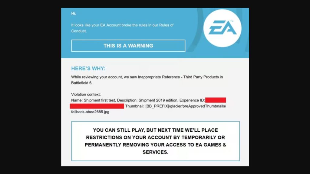 Imagem da carta da Electronic Arts