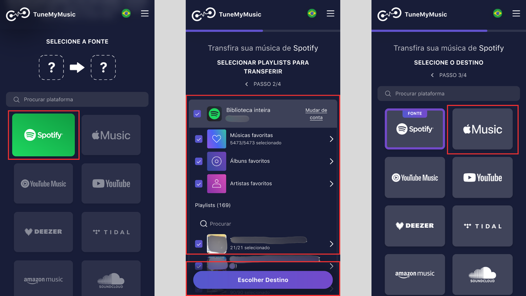 Como transferir playlists entre plataformas de streaming no TuneMyMusic (Imagem: Reprodução/TuneMyMusic)
