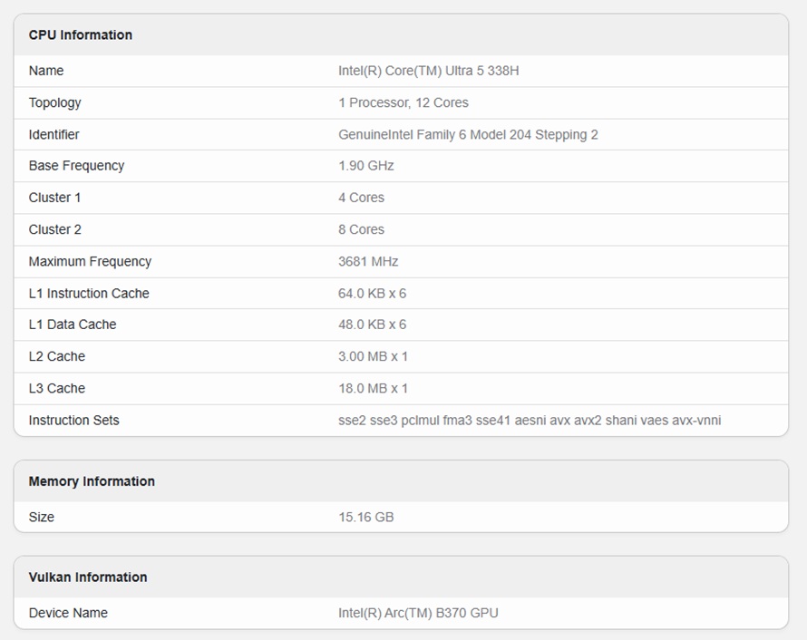 Vazamento do Core Ultra 5 338H no Geekbench (2)