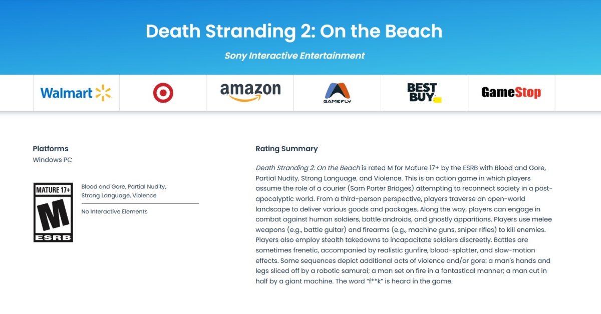 Death Stranding 2 recebe classificação indicativa de sua versão para PC