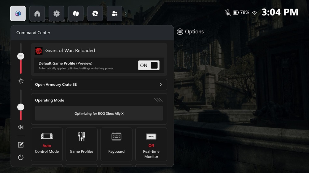 Imagem do perfil automático de jogo no ROG Xbox Ally X