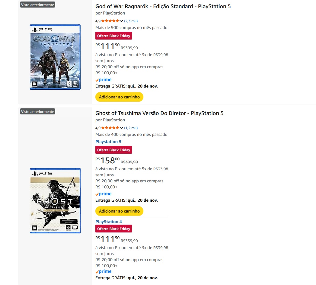 Black Friday começou! Jogos de PS5 a partir de R$ 119 na Amazon