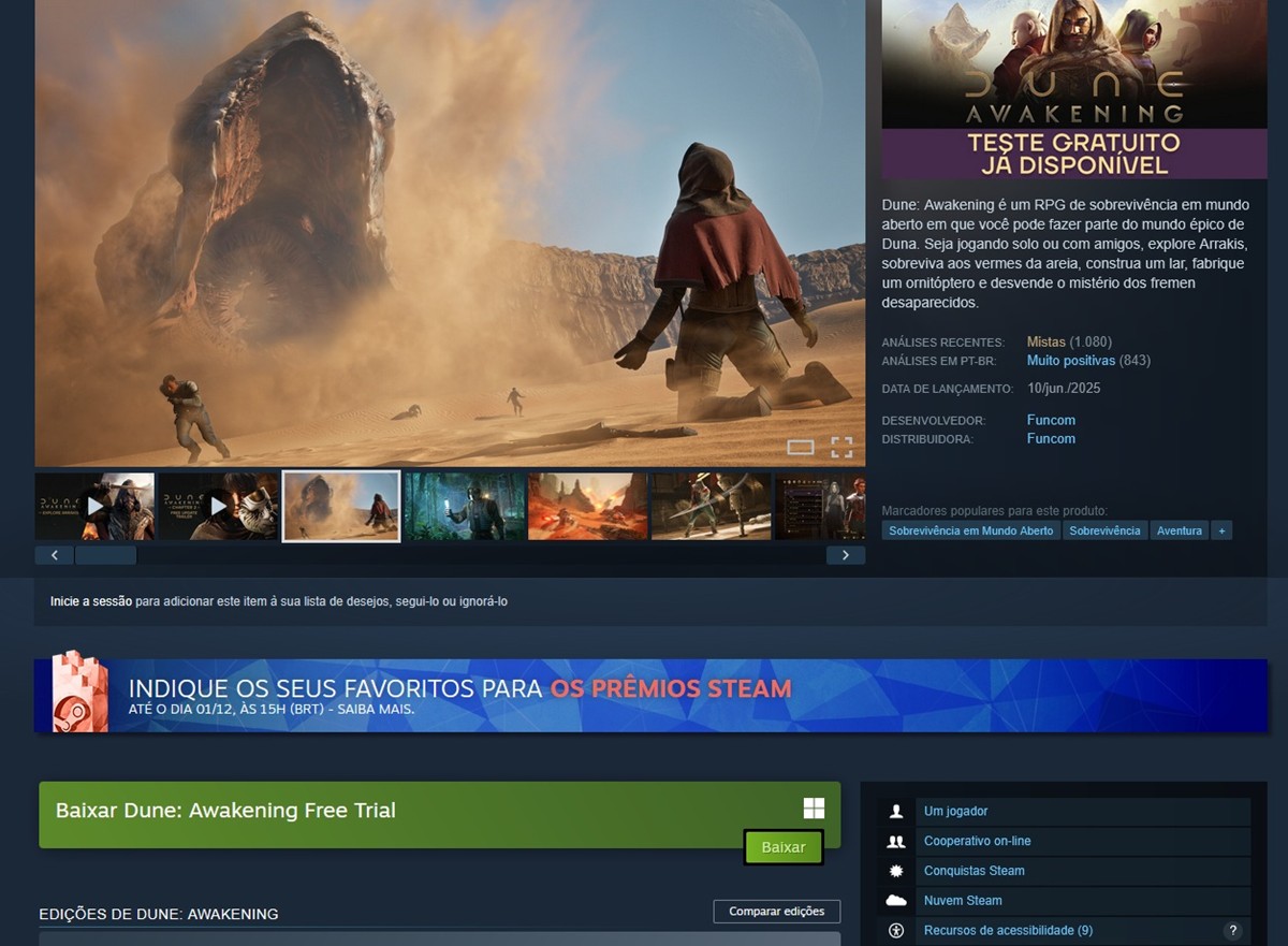 Dune: Awakening está grátis para jogar nesta semana
