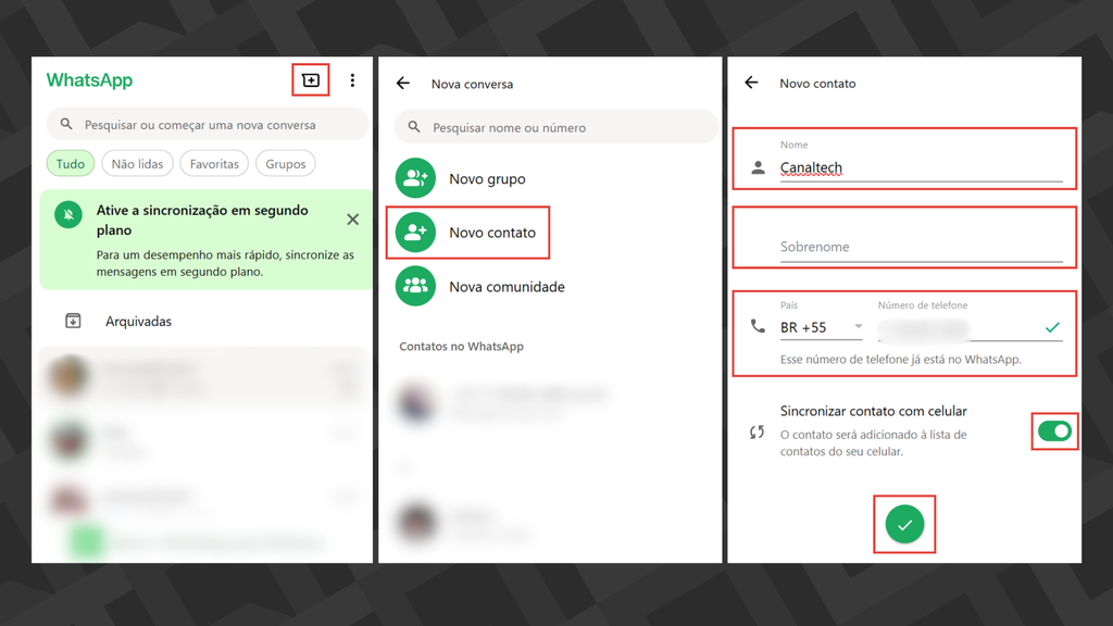 Basta salvar um número aleatório nos contatos para, potencialmente, acessar informações de qualquer pessoa — o que é considerada uma vulnerabilidade do aplicativo (Imagem: Captura de tela/Viviane França/MARQS)