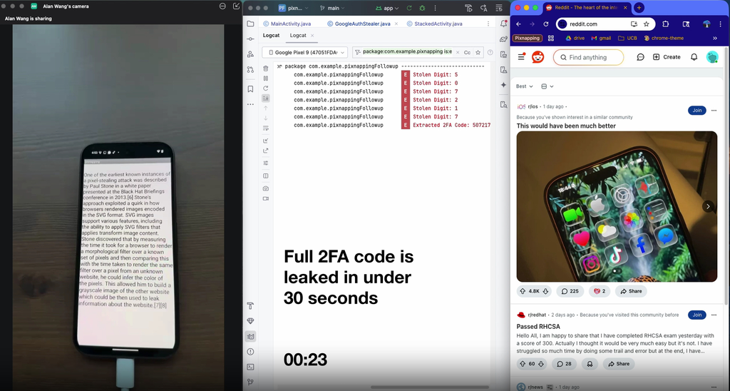 O ataque Pixnapping foi reproduzido com sucesso por especialistas de segurança mesmo após patches de correção da Google (Imagem: Pixnapping/Divulgação)
