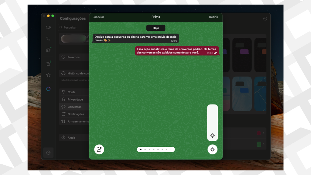 WhatsApp para Mac ganha novas opções de cores em atualização recente (Imagem: Captura de tela/Bruno De Blasi/MARQS)