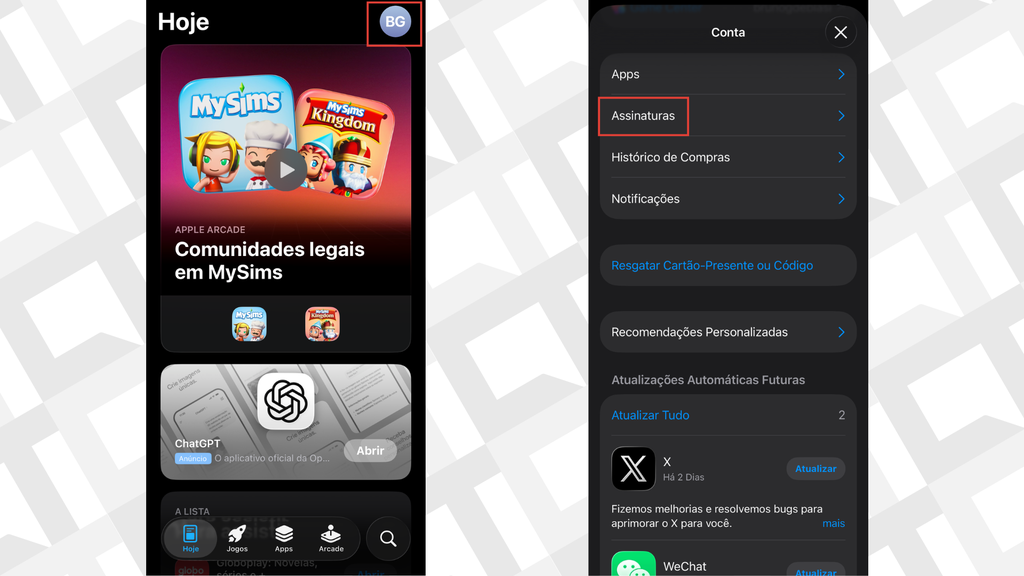 Passos para ver assinaturas na App Store