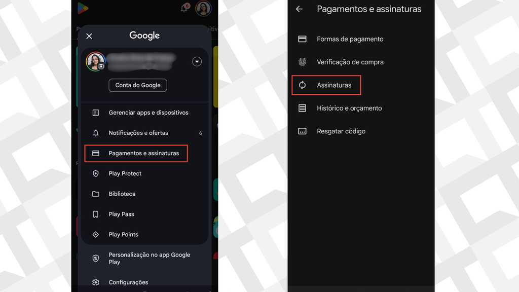 Passos para visualizar assinaturas na Play Store
