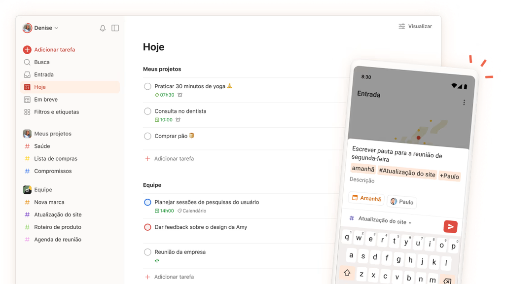 Todoist no computador e celular