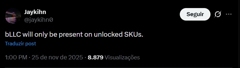 Captura de post sobre bLLC nos Nova Lake