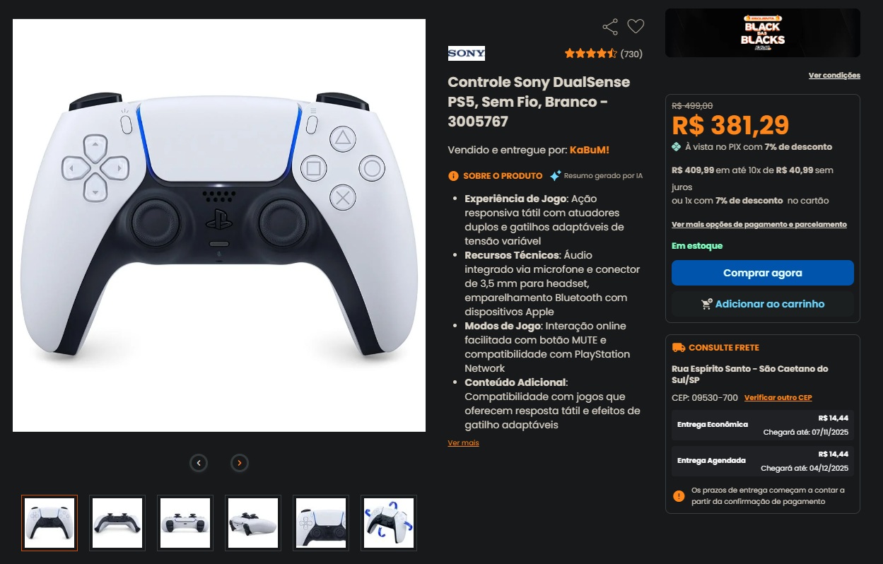 Quanto vale a pena pagar no controle DualSense na Black Friday 2025?