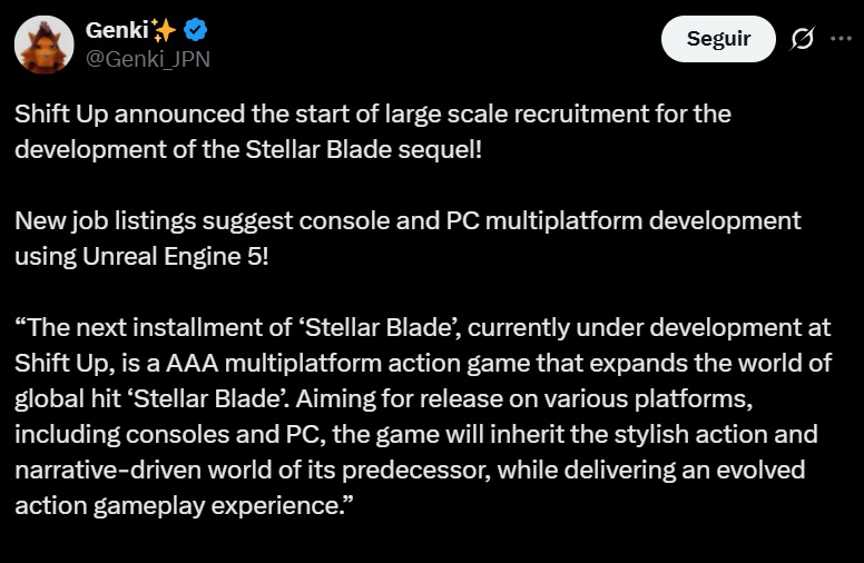 Captura fala de vaga na Shift Up